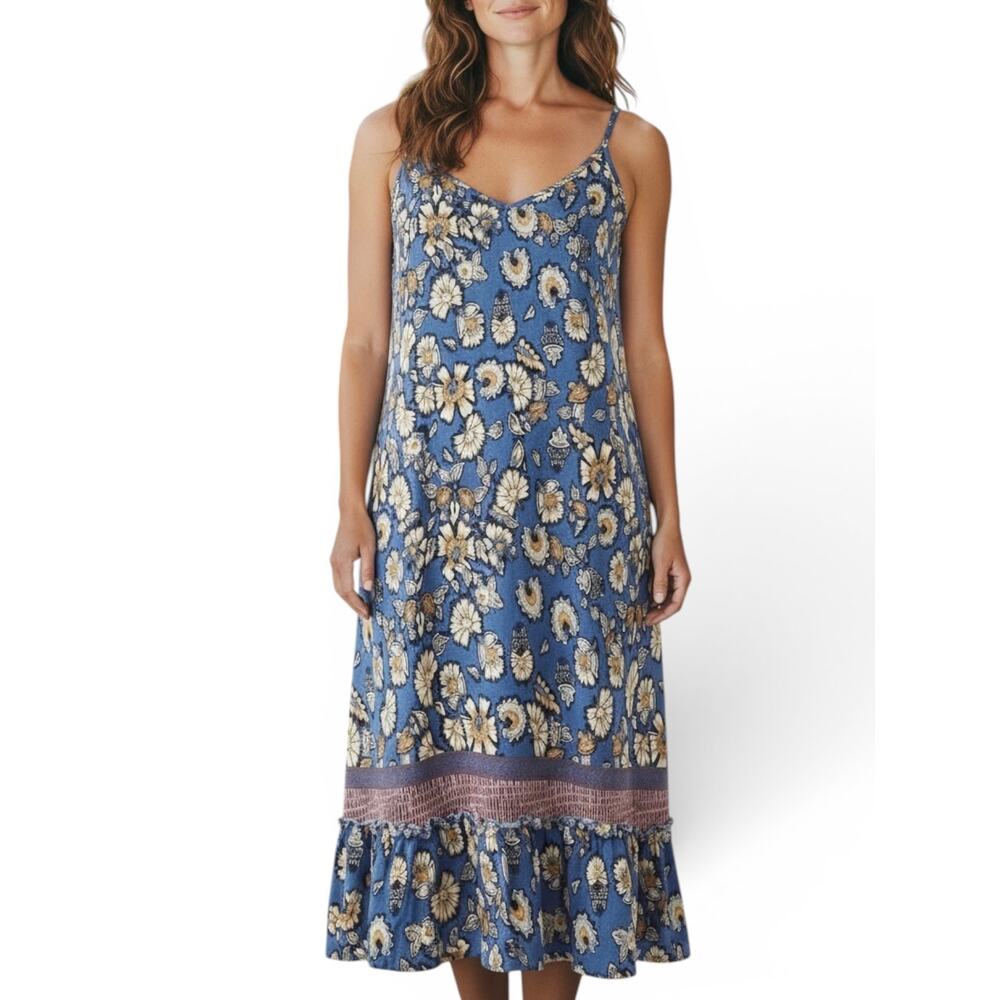 Chelsea & Violet Floral Boho Ruffle Hem Slip Dress Blue Yellow Summer Size Large - Picture 12 of 14
